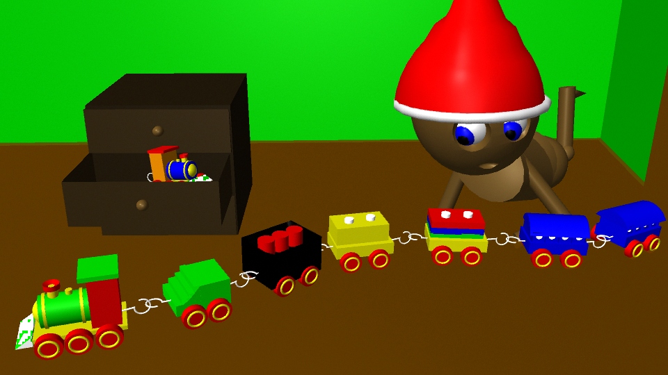 Imagen 3d de niño jugando con tren