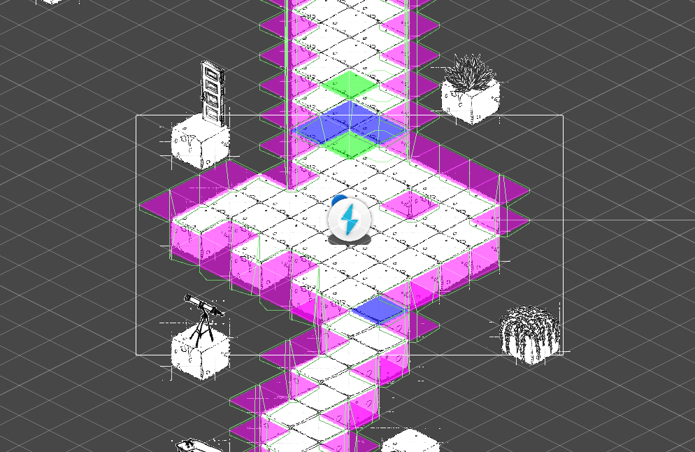 Captura de pantalla de la vista de Grid de Unity durante el desarrollo de Logos