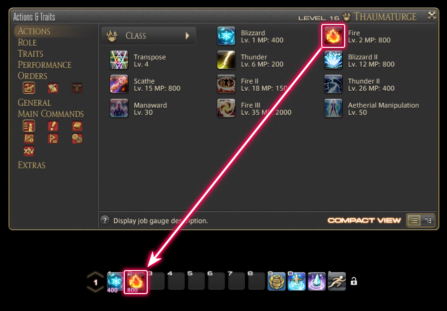 Assigning player actions to the action bar in Final Fantasy XIV